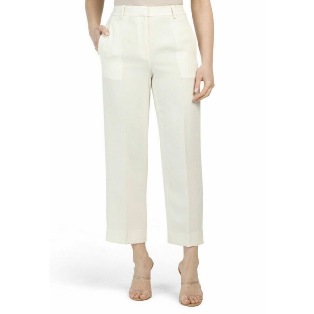 NWT THEORY 6 high waist pants slacks trousers straight Rice crepe cream $335